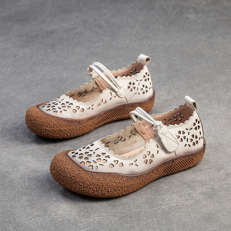Women Retro Summer Hollow Leather Casual Shoes Newgew Shoes
