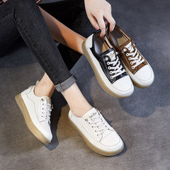 Women Fashion Patchwork Leather Flat Casual Shoes Newgew Shoes
