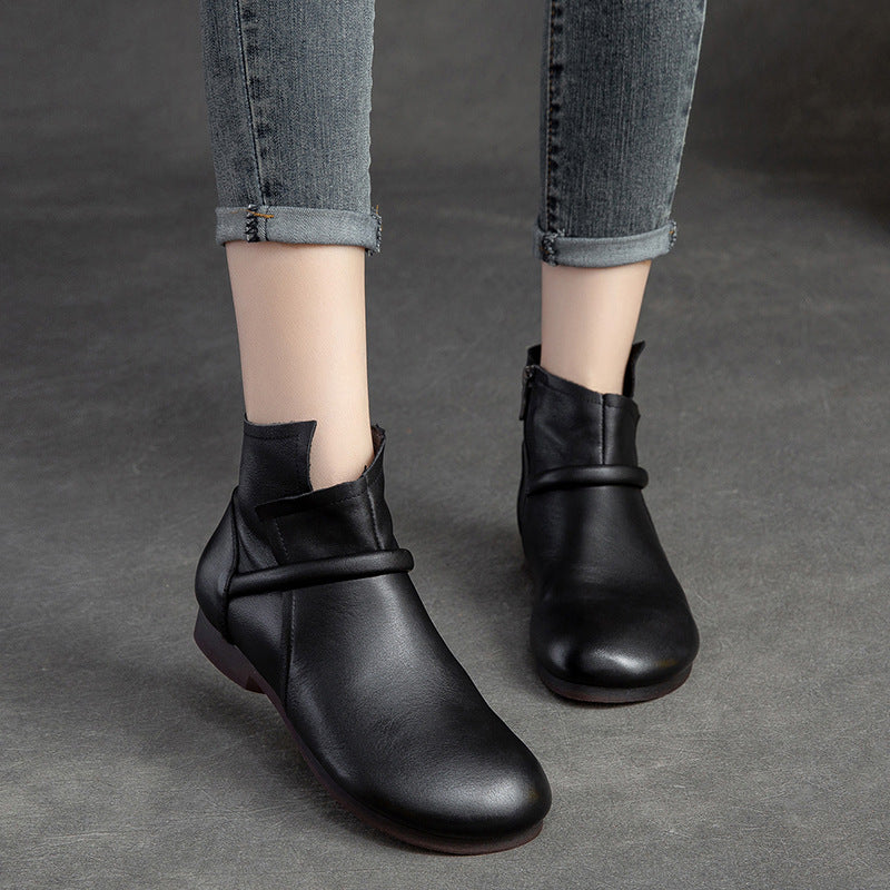 Women Retro Minimalist Leather Flat Casual Boots Newgew Shoes