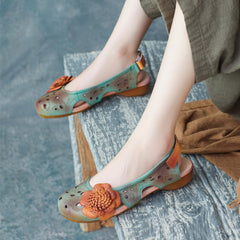 Women Hollow Leather Handmade Retro Summer Sandals Newgew Shoes