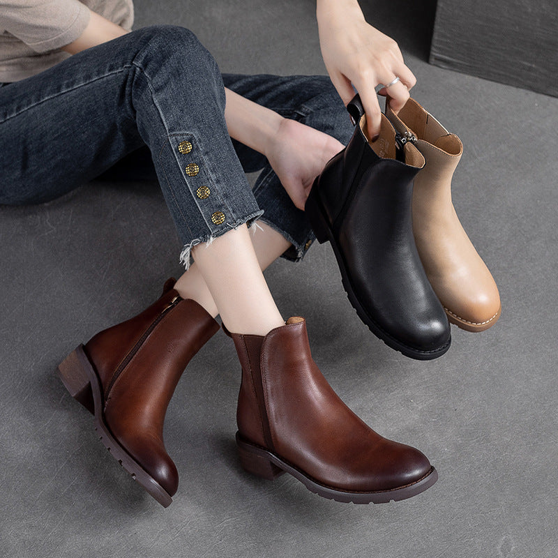 Women Minimalist Leather Casual Chunky Heel Boots Newgew Shoes