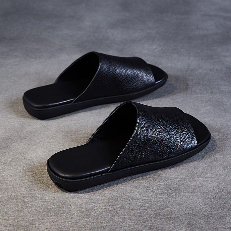 Women Retro Leather Flat Soft Casual Slides Newgew Shoes