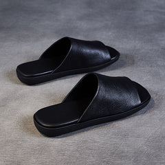 Women Retro Leather Flat Soft Casual Slides Newgew Shoes