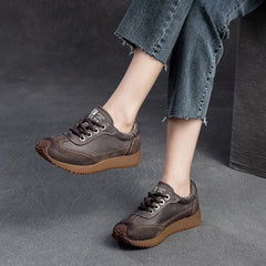 Women Retro Leather Patchwork Comfort Casual Shoes Newgew Shoes