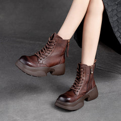 Women Minimalist Leather Retro Casual Platform Boots Newgew Shoes