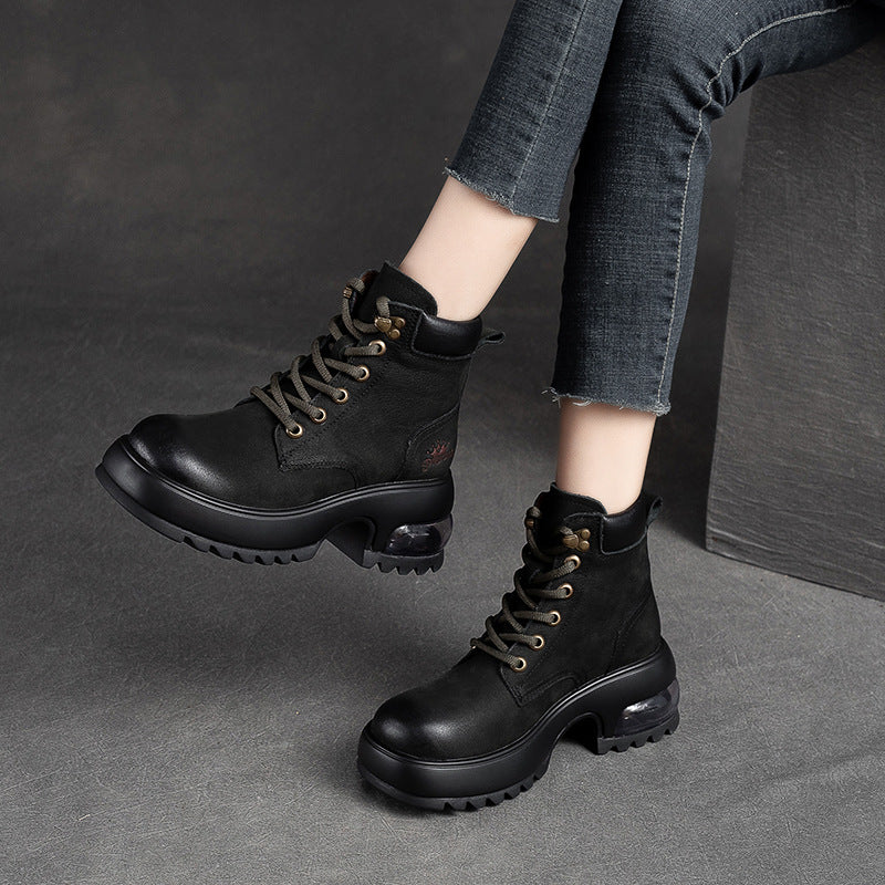 Women Classic Leather Chunky Cushion Sole Boots Newgew Shoes