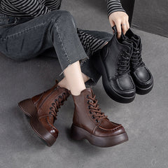 Women Retro Solid Leather Platform Boots Newgew Shoes