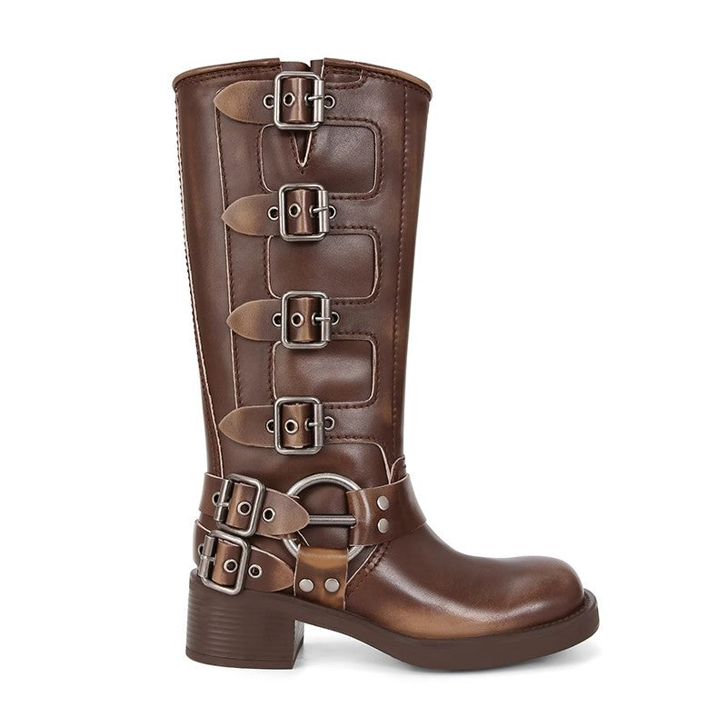 Retro round toe mid-calf knight boots NewGew