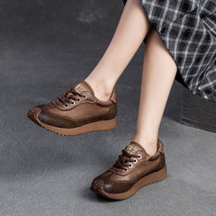 Women Retro Leather Patchwork Comfort Casual Shoes Newgew Shoes