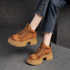 Women Casual Fashion Leather Chunky Sole Ankle Boots Newgew Shoes