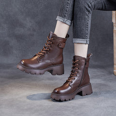 Women Minimalist Retro Leather Platform Boots Newgew Shoes