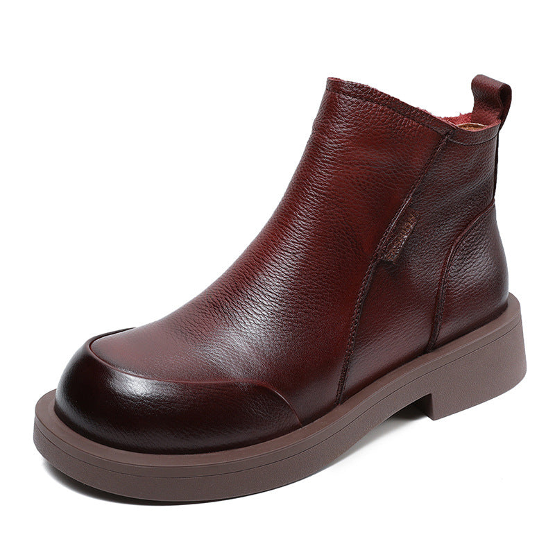 Women Retro Solid Leather Ankle Boots Newgew Shoes