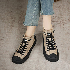 Women Autumn Leather Low Platform Ankle Boots Newgew Shoes