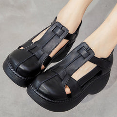 Women Retro Soft Plaited Leather Wedge Sandals Newgew Shoes