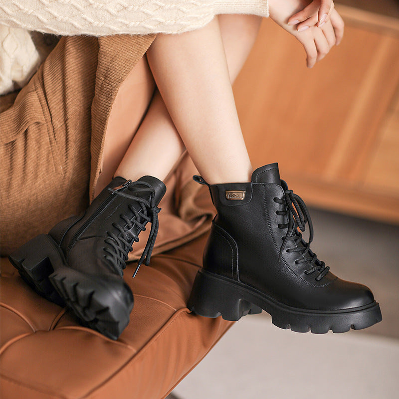 Women Retro Leather Minimalist Chunky Sole Boots Newgew Shoes