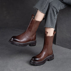 Women Retro Minimalist Leather Mid-Calf Boots Newgew Shoes