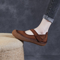 Women Retro Leather Velcro Tape Flat Casual Shoes Newgew Shoes