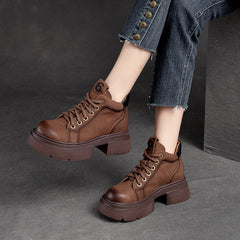 Women Casual Fashion Leather Chunky Sole Ankle Boots Newgew Shoes