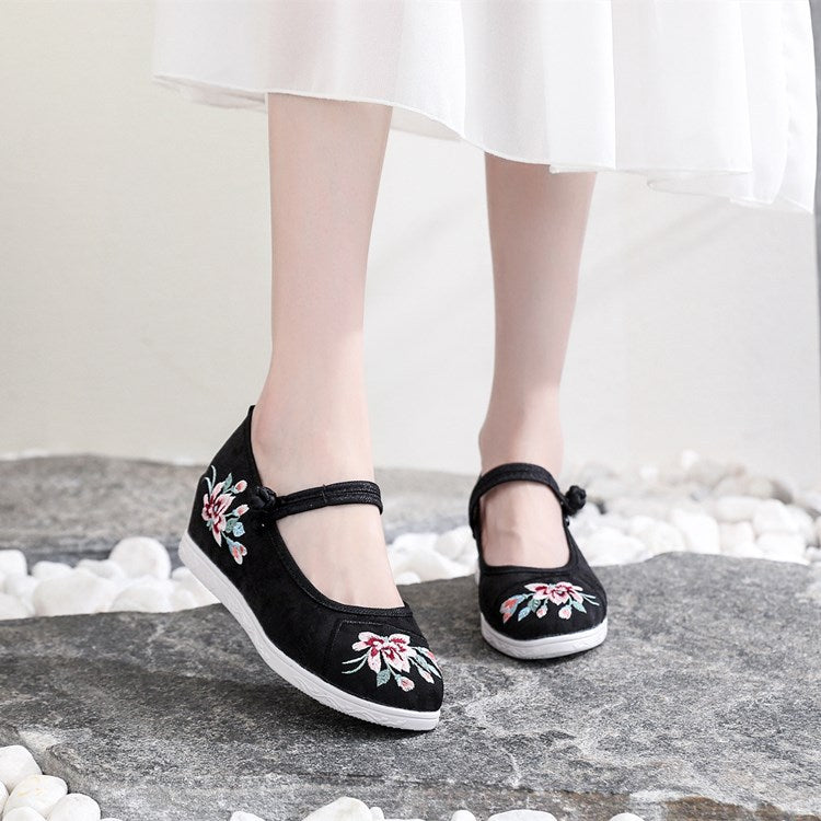 Women's Cheongsam Round Head Mesh Height Increasing Canvas Shoes Newgew