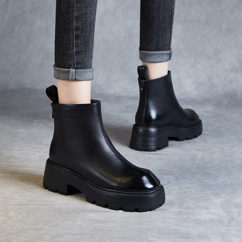 Women Minimalist Retro Leather Chunky Sole Boots Newgew Shoes