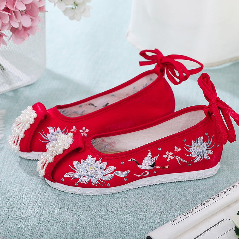 Chinese Clothing Bead Curtain Wedding Red Canvas Shoes Newgew