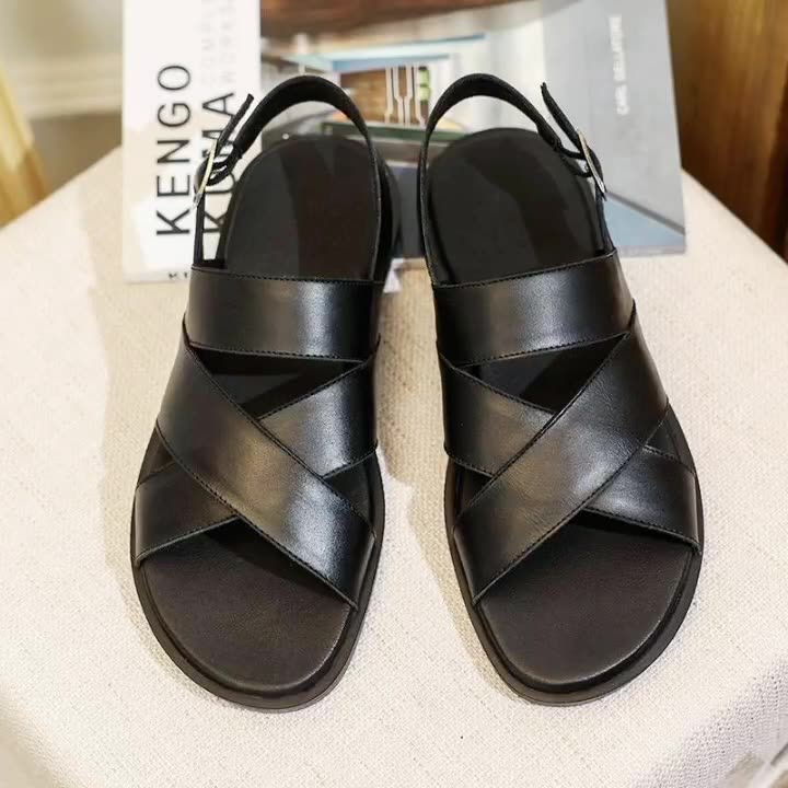 Men Casual Leather Buckled Flat Sandals Newgew Shoes