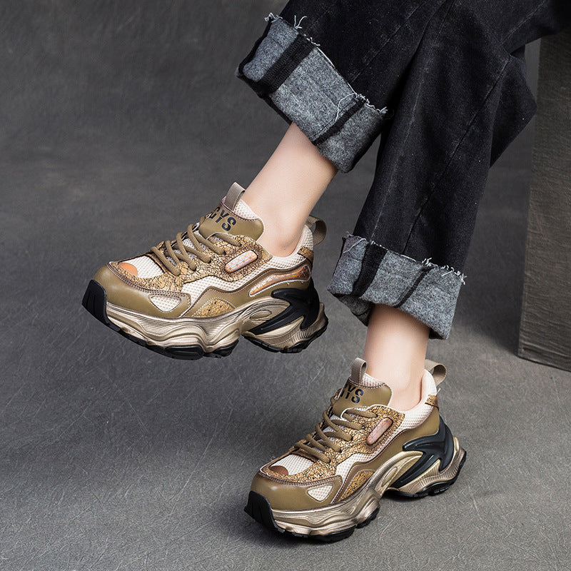 Women Retro Leather Casual Platform Dad Shoes Newgew Shoes