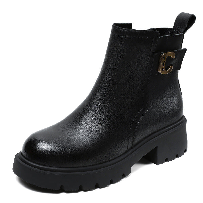 Women Classic Stylish Leather Lug Sole Boots Newgew Shoes