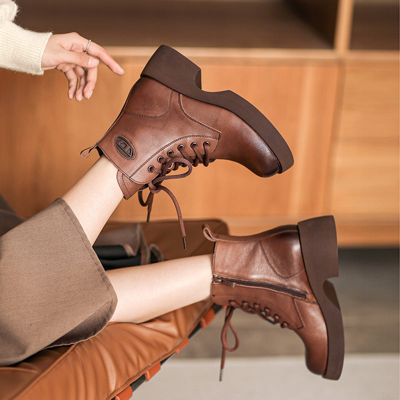 Women Retro Classic Leather Thick Soled Boots Newgew Shoes