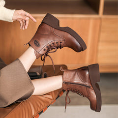 Women Retro Classic Leather Thick Soled Boots Newgew Shoes