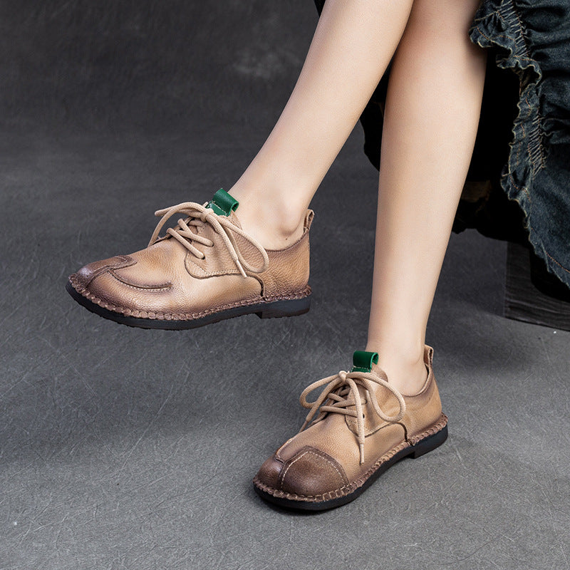 Women Retro Soft Leather Flat Casual Shoes Newgew Shoes