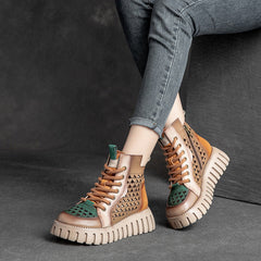 Women Casual Summer Patchwork Hollow Leather Boots Newgew Shoes