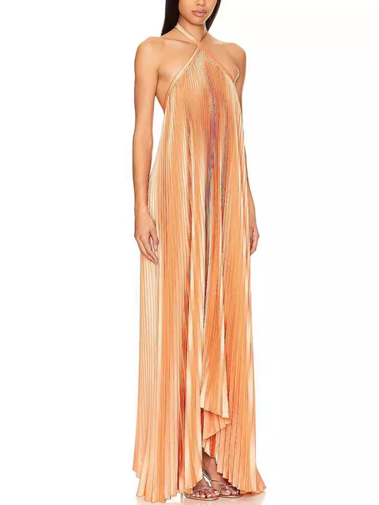Halter Backless Pleated Dress Newgew Dresses
