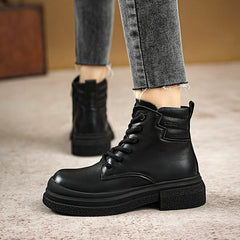 Women Retro Leather Casual Combat Boots Newgew Shoes