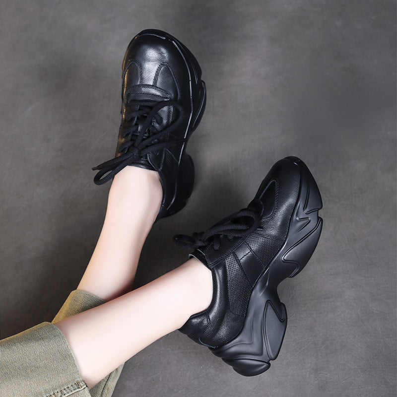 Women Minimalism Leather Casual Platform Dad Shoes Newgew Shoes