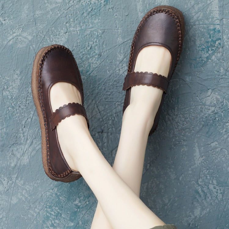 Women Retro Leather Minimalism Soft Casual Shoes Newgew Shoes