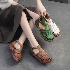 Women Retro Handmade Plaited Leather Casual Sandals Newgew Shoes