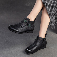 Women Retro Minimalist Hollow Leather Flat Ankle Boots Newgew Shoes