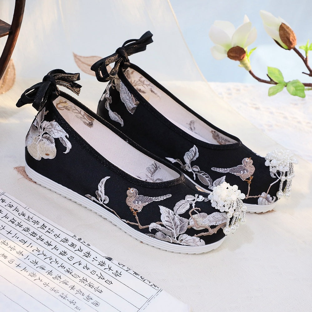Women's Black Ancient Cloth Style Increased National Canvas Shoes Newgew