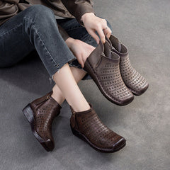 Women Minimalist Hollow Leather Casual Ankle Boots Newgew Shoes