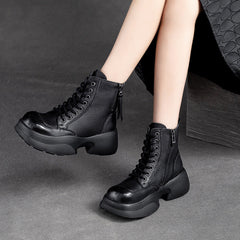 Women Minimalist Leather Retro Casual Platform Boots Newgew Shoes