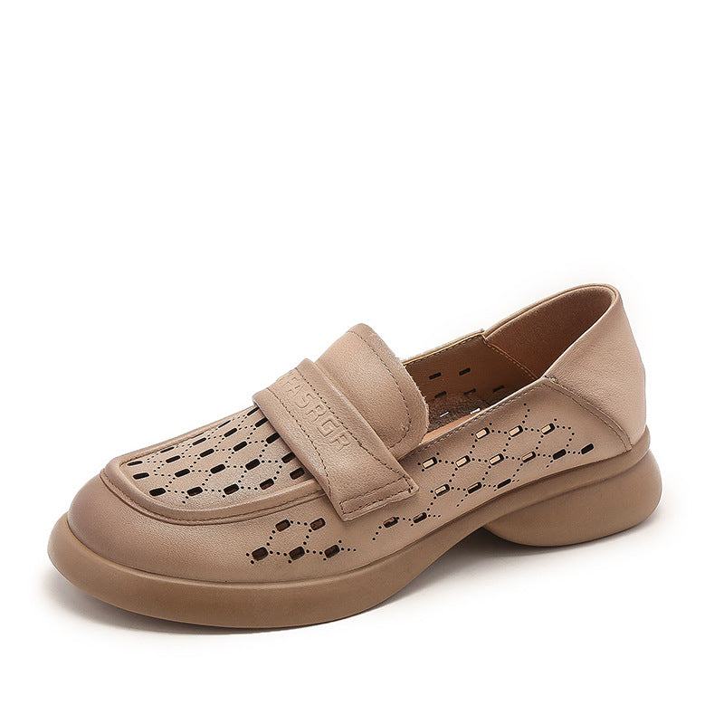 Women Retro Minimalist Hollow Leather Casual Loafers Newgew Shoes