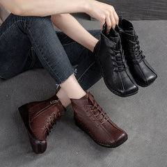 Women Retro Minimalist Leather Low Wedge Ankle Boots Newgew Shoes