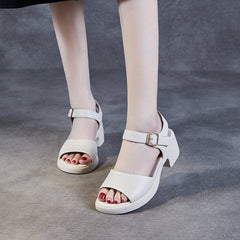 Women Minimalist Leather Low Block Casual Sandals Newgew Shoes