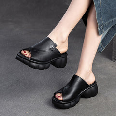 Women Minimalist Casual Leather Platform Slides Sandals Newgew Shoes