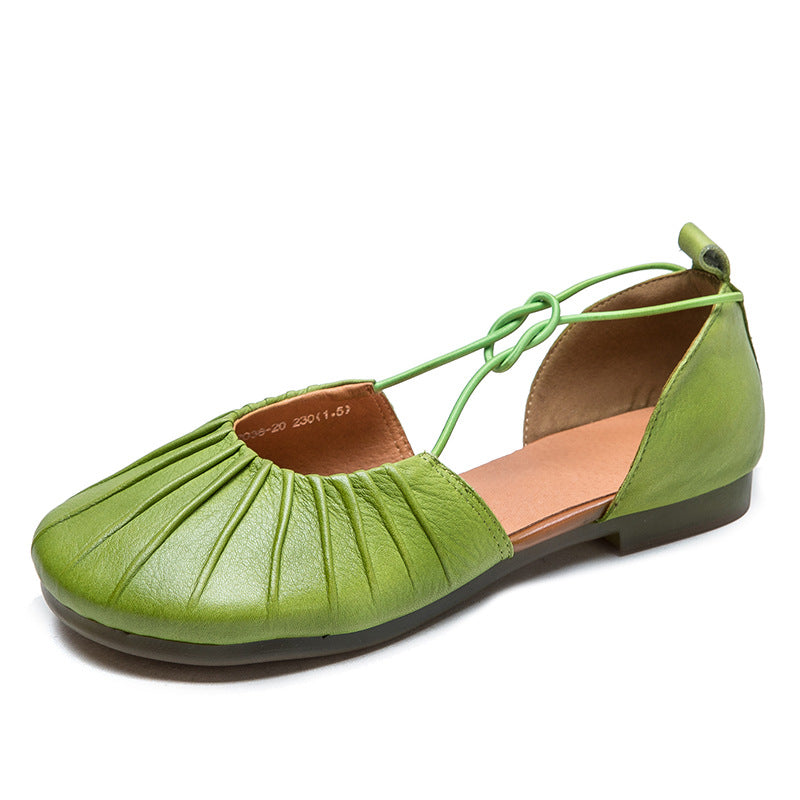 Women Retro Soft Leather Summer Flat Casual Sandals Newgew Shoes