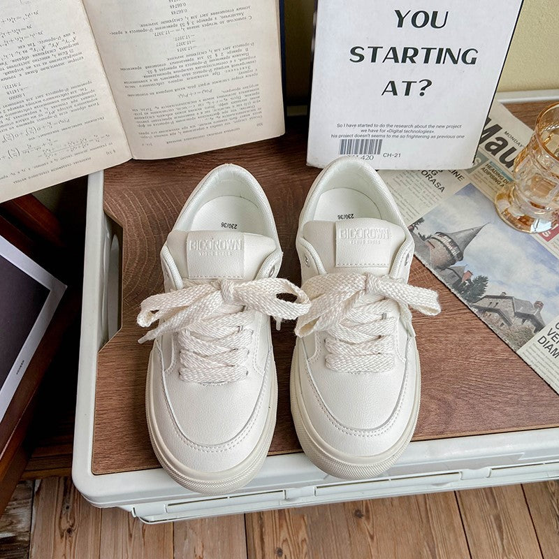 Women's Spring White Retro Surface Niche Canvas Shoes Newgew