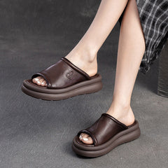 Women Casual Leather Soft Platform Slides Sandals Newgew Shoes