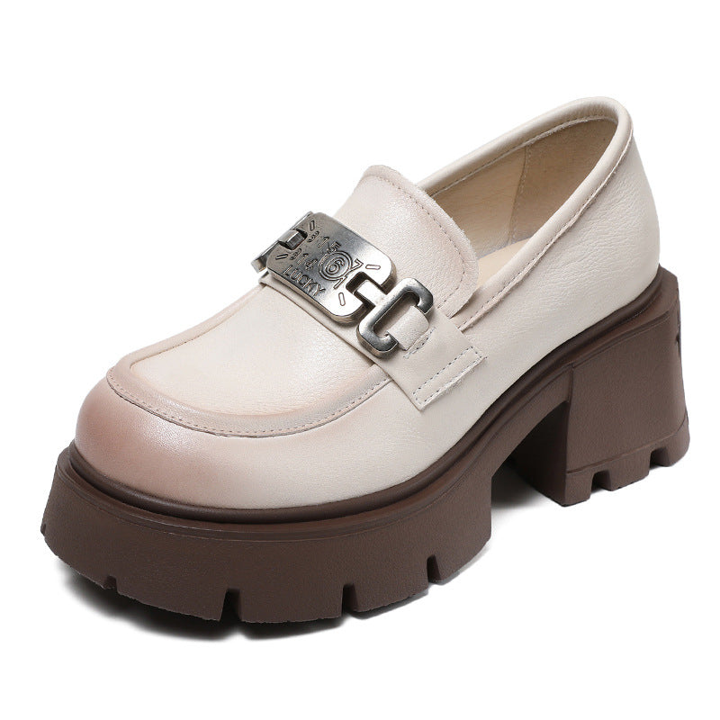 Women Retro Casual Leather Chunky Platform Loafers Newgew Shoes