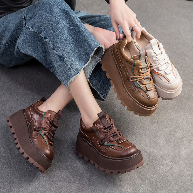 Women Retro Leather Platform Casual Shoes Newgew Shoes